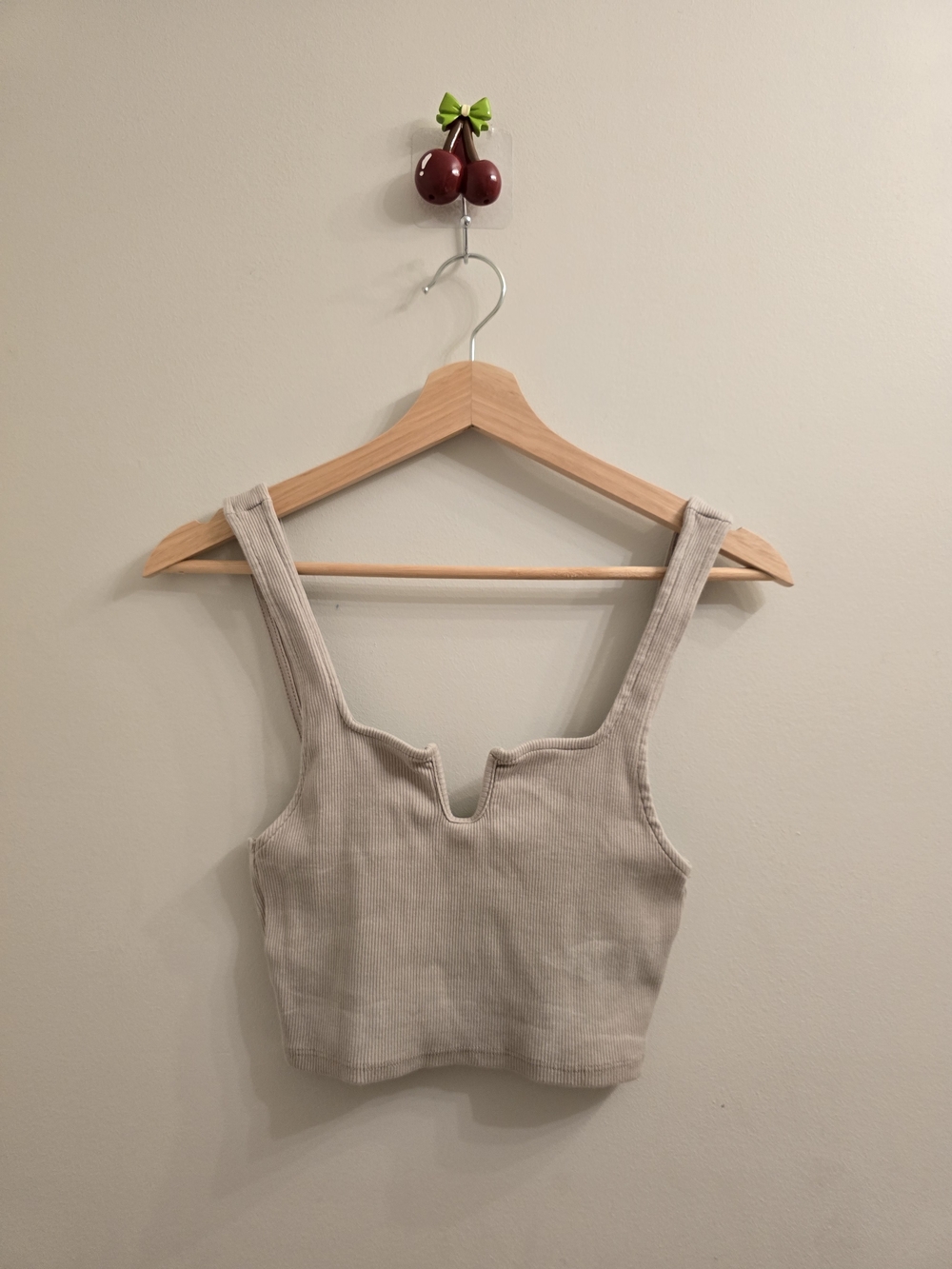 Zara Taupe Ribbed Notch Front Crop Tank